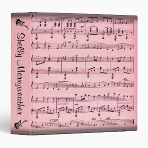 Classeur Partition de musique rose personnalisée avec guita