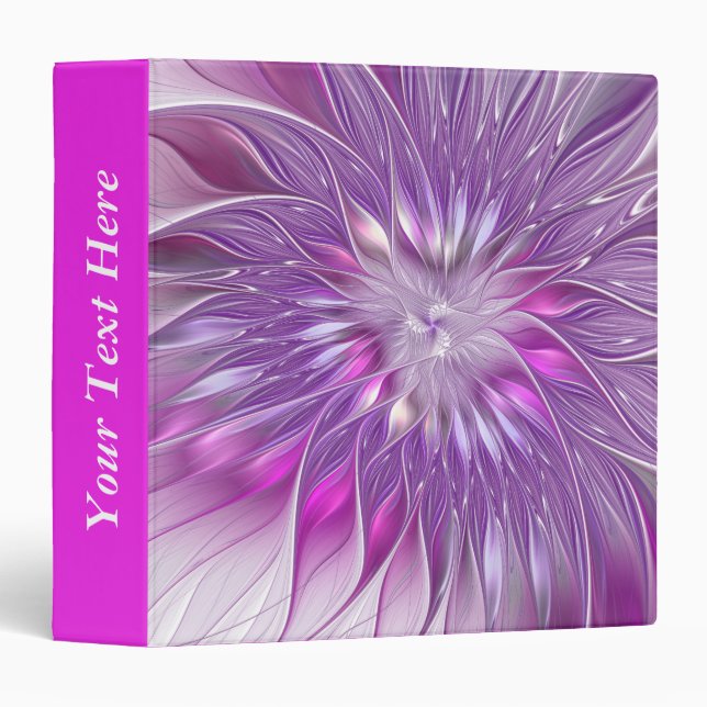 Classeur Passion rose violet Fleur Texte Abstrait Fractal (Devant/Côté)