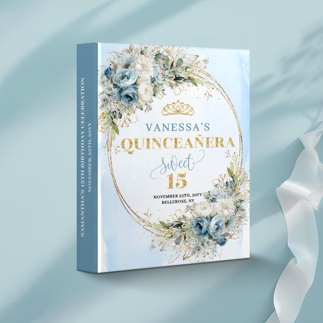 Classeur Pastel Blue Floral Gold Tiara Sweet 15 Ring Binder (Pastel Blue Floral Gold Tiara Sweet 15 Ring Binder)