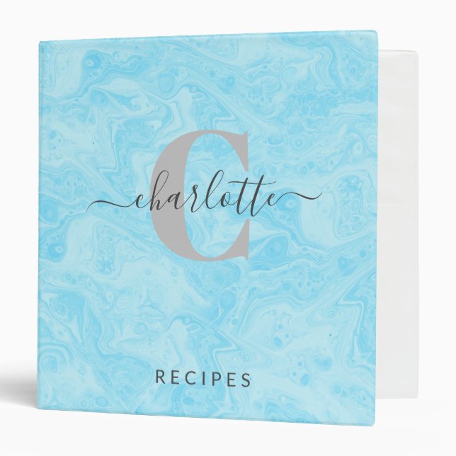 Classeur Pastel Blue Marble Custom Monogrammed Recette (Devant/Intérieur)