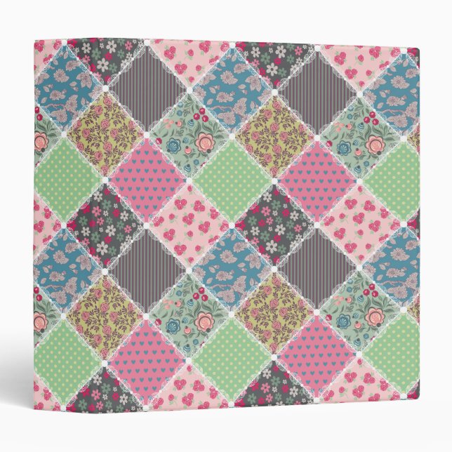 Classeur Pastel Floral Quilt Carré (Devant/Côté)