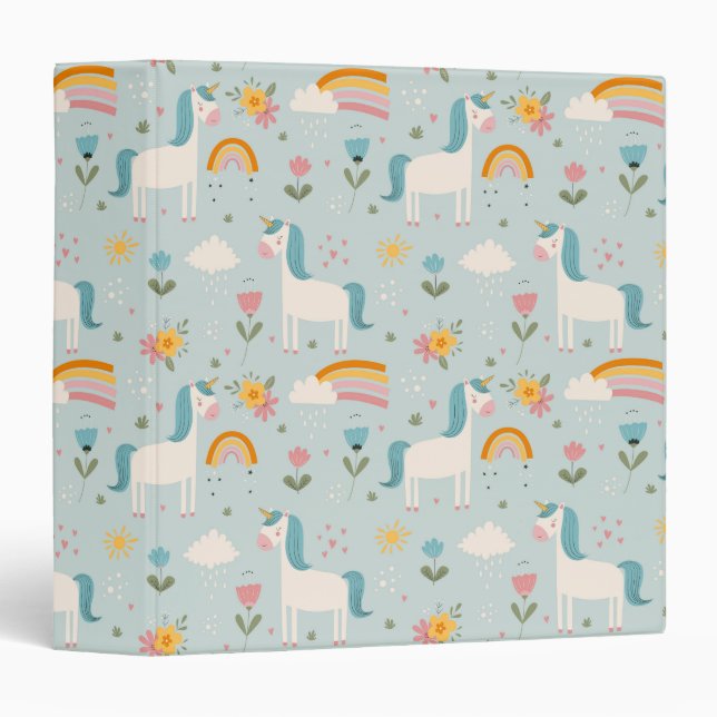 Classeur Pastel mignon Rainbow Unicorn Motif (Devant/Côté)