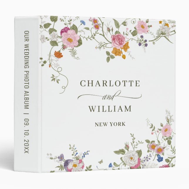 Classeur Pastel Pink Boho Fleur sauvage album photo Mariage (Devant/Côté)