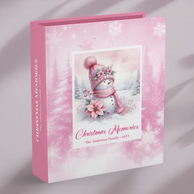 Classeur Pastel Pink Snowman Christmas Memory Ring Binder  (Pastel Pink Snowman Christmas Memory Ring Binder Book)