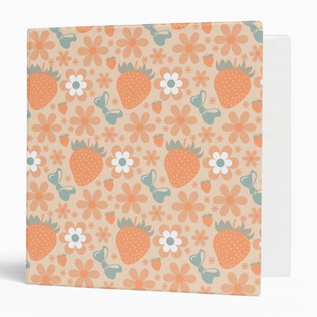 Classeur Pastel Preppy Fraises rétro et Bow (Devant/Intérieur)