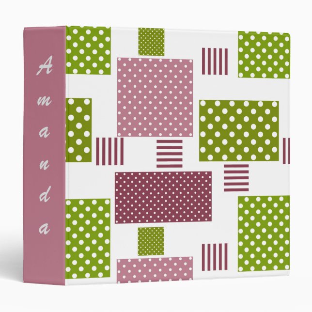 Classeur Patchwork brun vert pois dos blanc (Devant/Côté)