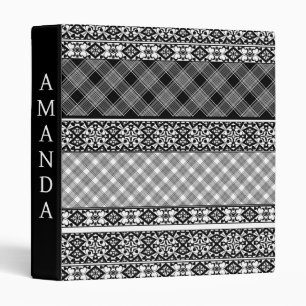 Classeur Patchwork rayé noir et blanc avec dentelle