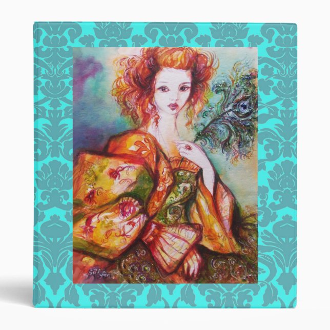 Classeur PÂTE ROMANTIQUE ET PEACOCK, Damas bleu Turquoise (Devant)