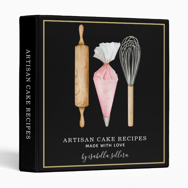 Classeur Pâtisserie Chef Aquarelle Cuisine Ustensiles 3 Ri (Devant/Côté)