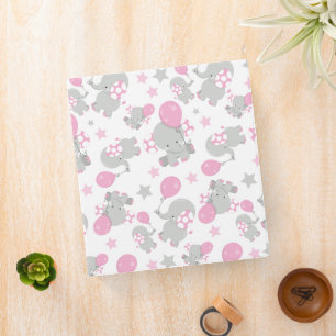 Classeur Pattern of Elephants, Cute Elephants - Pink Gray
