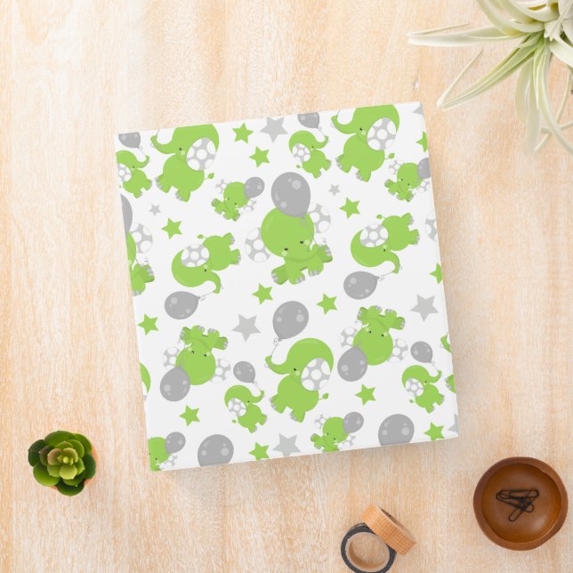 Classeur Pattern of Green Elephants, Cute Elephants, stars (In Situ)