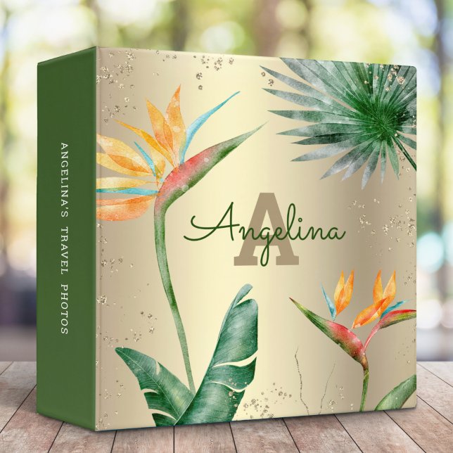 Classeur Paume d'or Tropical Monogramme Script moderne (Créateur téléchargé)