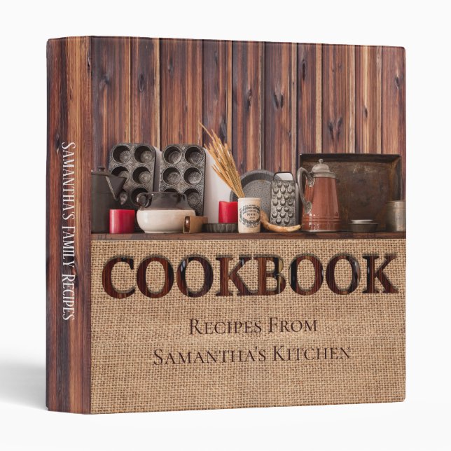 Classeur Pays Barnwood Burlap Recette Album (Devant/Côté)