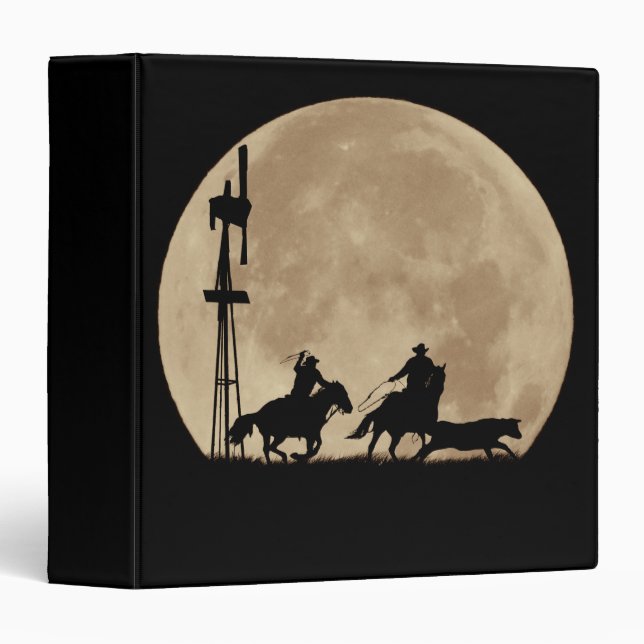 Classeur Pays Western Roping Cowboys Horses et Lune (Devant/Côté)