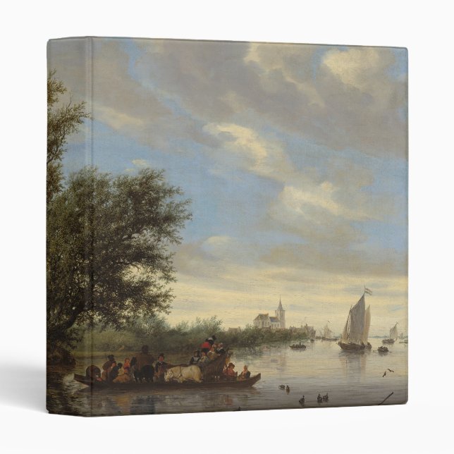 Classeur Paysage de rivière avec le ferry, 1649 (huile sur (Devant/Côté)