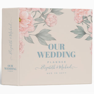 Classeur Peach Peonies Sage Floral Budget Mariage