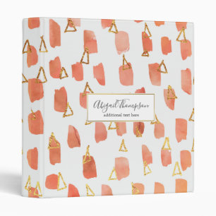 Classeur Peach Watercolor Peinture or Triangles Motif