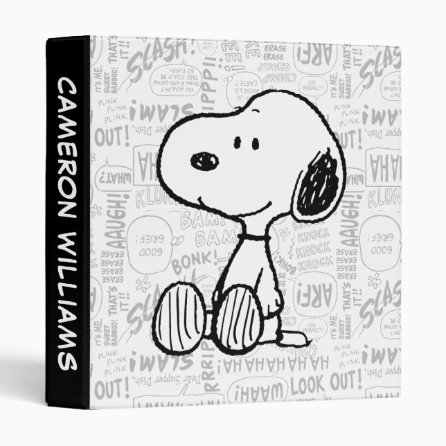 Classeur PEANUTS | Snoopy on Black White Comics (Devant/Côté)
