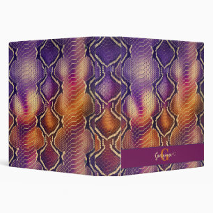 Classeur Peau de serpent chatoyante en violet et or monogra