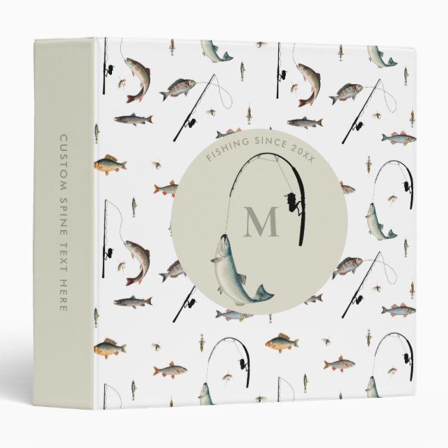 Classeur Pêche Rod & Reel Poisson Thème Pêcheur Monogramme (Devant/Côté)