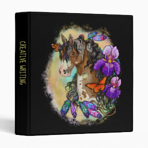 Classeur Peindre Cheval Mustang avec Iris et papillons