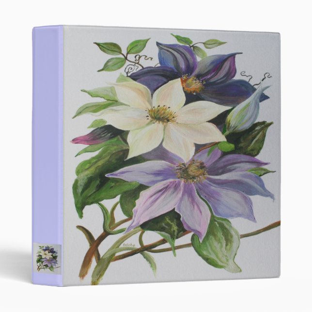 Classeur Peinture acrylique de la vigne Lilac Clematis (Devant/Côté)