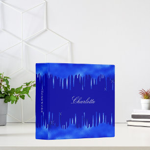 Classeur Peinture bleu royal gouttes nom script