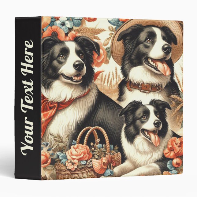 Classeur Peinture Collie vintage (Devant/Côté)