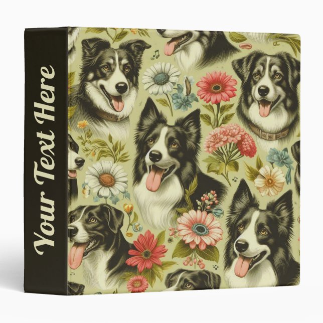 Classeur Peinture Collie vintage (Devant/Côté)