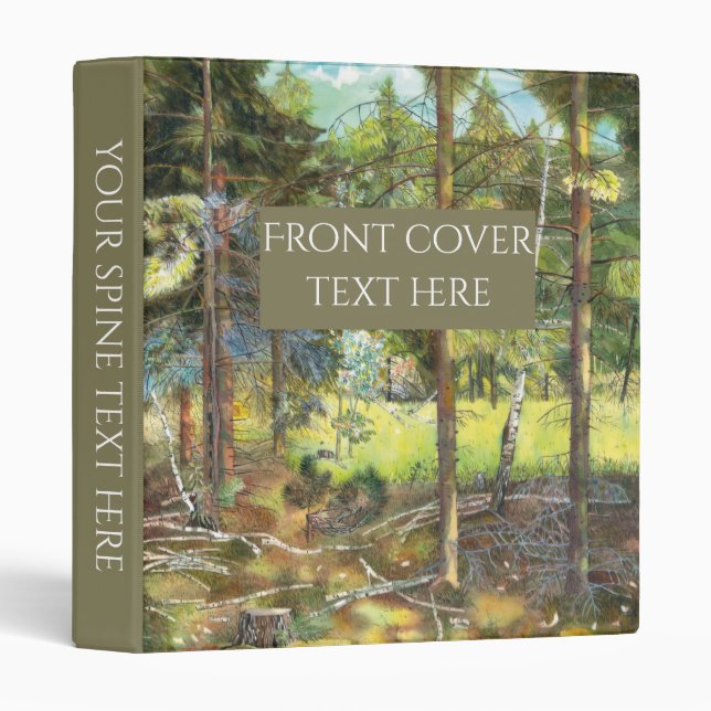 Classeur Peinture de la forêt de pin aquarelle (Devant/Côté)