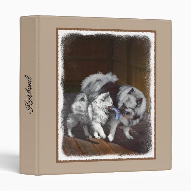 Classeur Peinture Keeshond Playtime - Jolie art original ch (Devant/Côté)