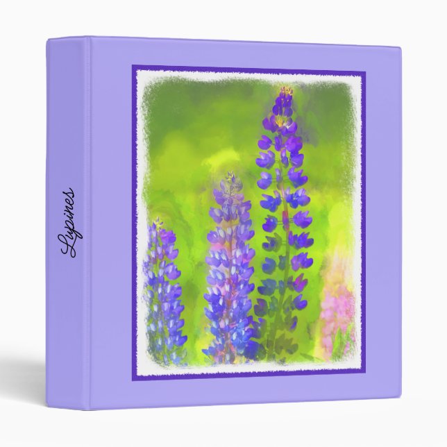 Classeur Peinture Lupine - Art Fleur Original (Devant/Côté)