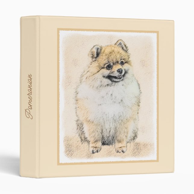 Classeur Peinture Poméranienne (orange) - Art Chien origina (Devant/Côté)