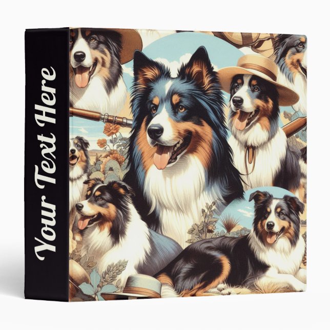Classeur Peinture rétro Australian Shepherd sans couture (Devant/Côté)