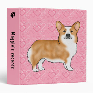Classeur Pembroke Welsh Corgi rouge sur cœurs roses avec te