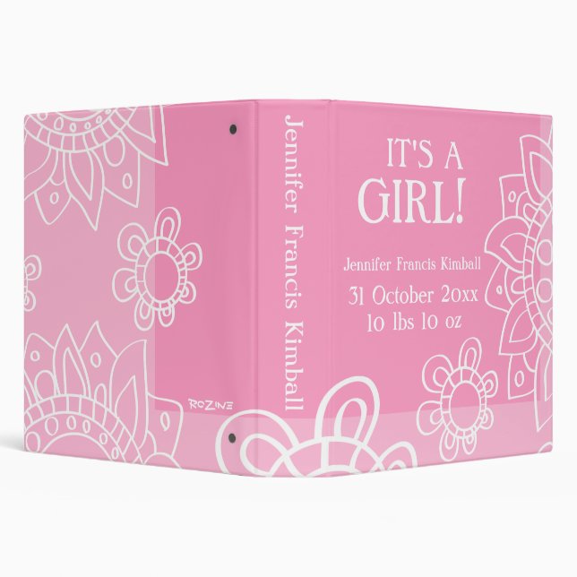 Classeur Penser Rose Blanc C'Est Une Fille Nouveau-Né Fleur (Arrière-plan)