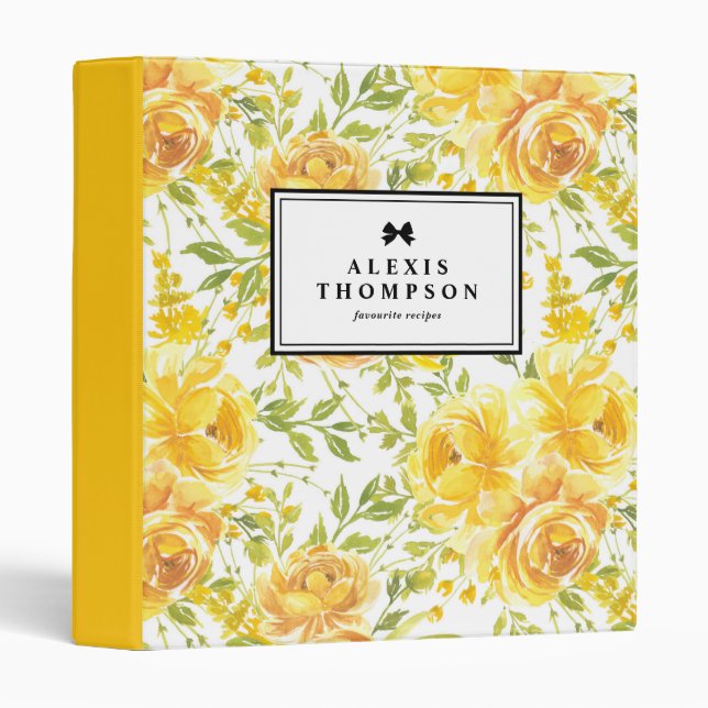 Classeur Peonies Jaunes Rustiques Motif Floral Personnalisé (Devant/Côté)