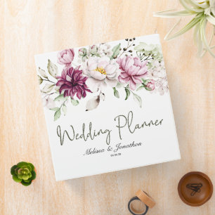 Classeur Peonies rose Bourgogne Wedding planner floral