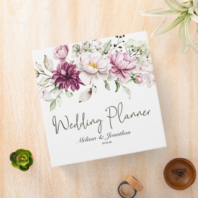 Classeur Peonies rose Bourgogne Wedding planner floral (In Situ)