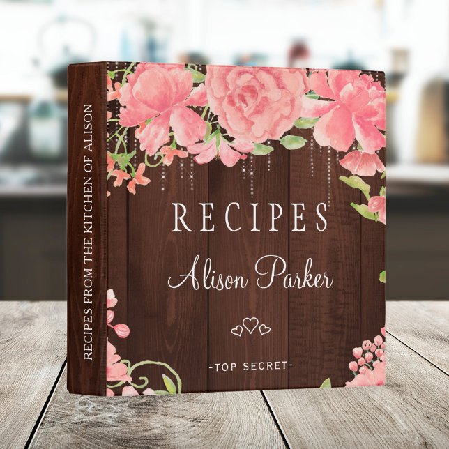 Classeur Peonies rose vif rose grange bois recettes rustiqu (Créateur téléchargé)