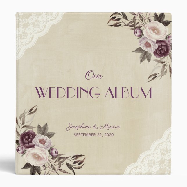 Classeur Peonies violettes profondes Floral Mariage Album p (Devant)