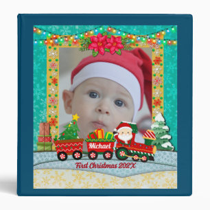 Classeur Père Noël dans un train avec des cadeaux et un arb