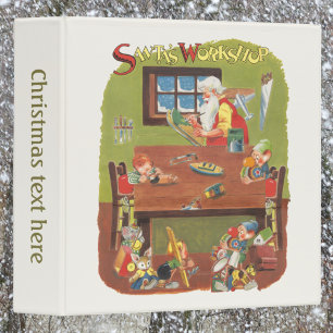 Classeur Père Noël vintage avec des lutins dans l'atelier d