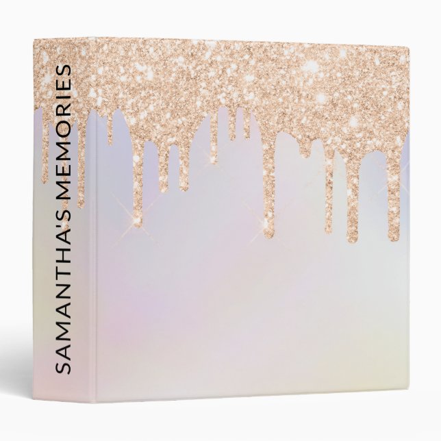 Classeur Perle moderne nacre irisé gouttes holographiques (Devant/Côté)