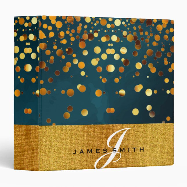 Classeur Personalized Blue and Gold Faux Confetti Glitter (Devant/Côté)