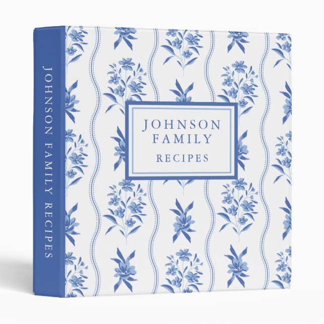 Classeur Personalized Blue Chinoiserie Recipe Binder (Devant/Côté)