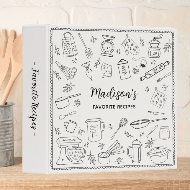 Classeur Personalized Hand Drawn Kitchen Utensils Recipe (In situ)