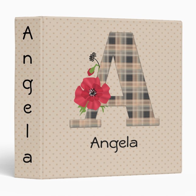 Classeur Personalized monogram editable A text red flower f (Devant/Côté)