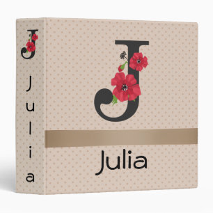 Classeur Personalized monogram editable J text red flower