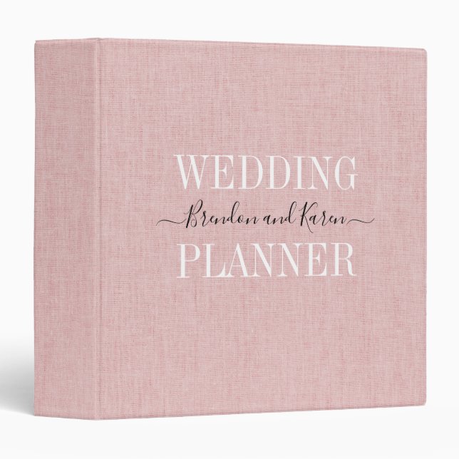 Classeur Personalized Wedding Planner Blush Pink Linen (Devant/Côté)